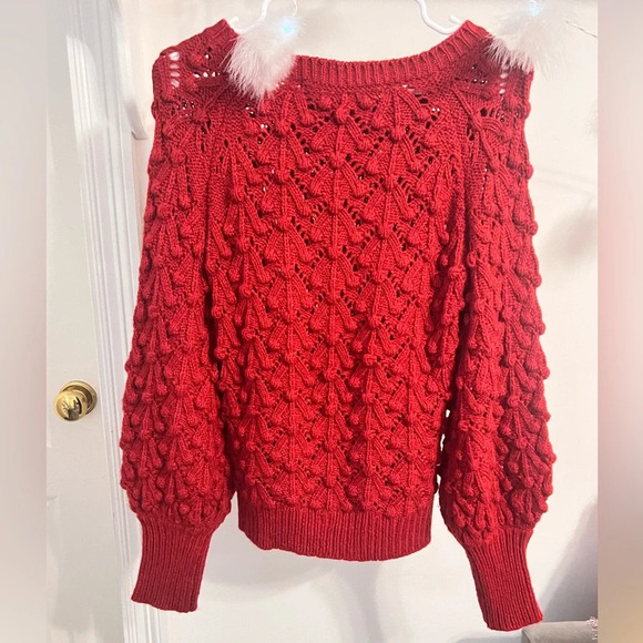 FINAL PRICE DROP Chelsea & Violet  Burgundy Cable Knit Bishop Sleeve Sweater - Picture 4 of 7